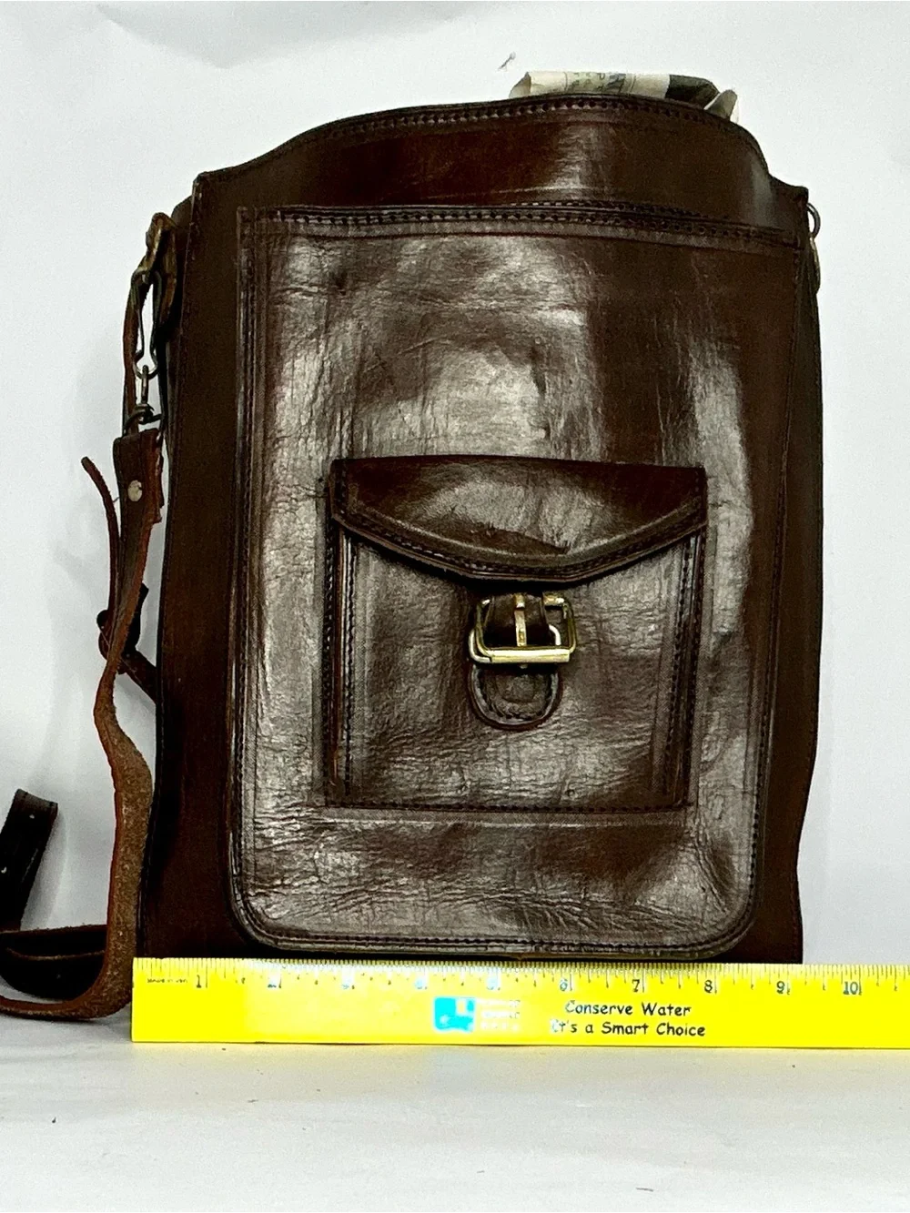 Vintage Handmade Leather Messenger Crossbody Satchel Bag Made in Mexico